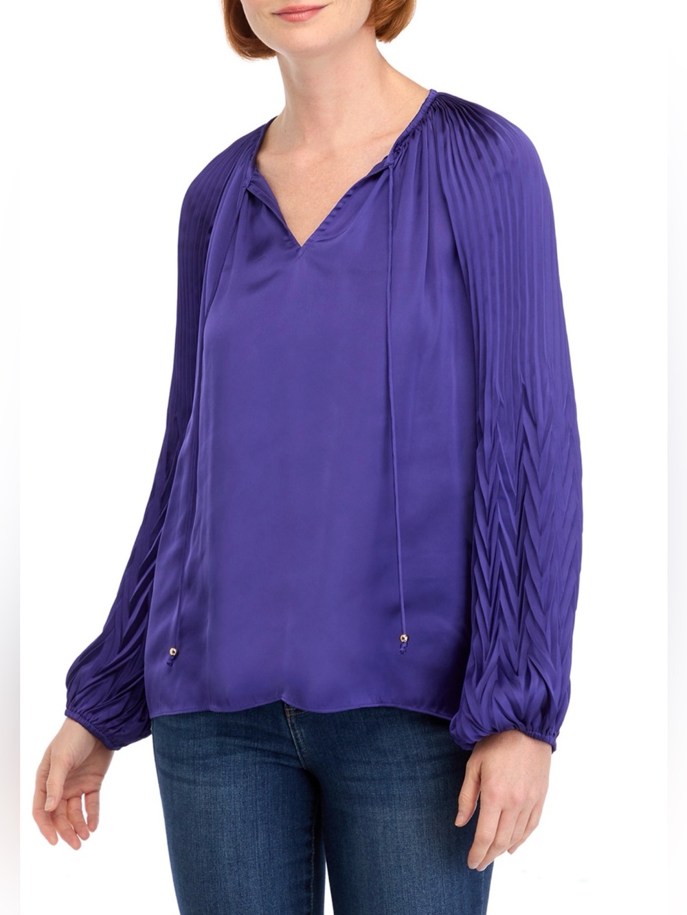 PHILOSOPHY By REPUBLIC Women's Purple Long-Sleeve Pleated Sleeve Blouse.